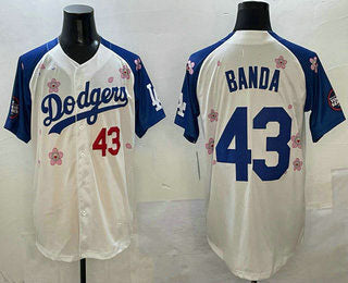 Los Angeles Dodgers #43 Anthony Banda White Royal 2025 Tokyo Series Limited Stitched Baseball Jersey - Main View