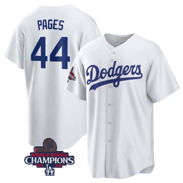 Los Angeles Dodgers #44 Andy Pages White 2024 World Series Champions Cool Base Stitched Baseball Jersey - Main View
