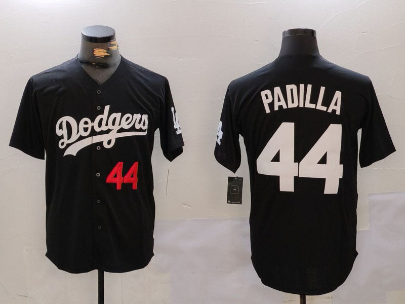 Los Angeles Dodgers #44 Vicente Padilla Number Black Cool Base Stitched Baseball Jersey - Main View