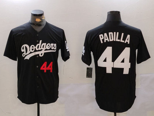 Los Angeles Dodgers #44 Vicente Padilla Number Black Cool Base Stitched Baseball Jersey - Main View