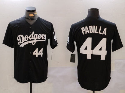 Los Angeles Dodgers #44 Vicente Padilla Number Black Cool Base Stitched Baseball Jersey - Main View