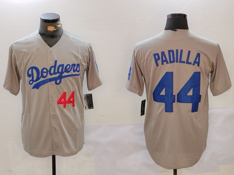 Los Angeles Dodgers #44 Vicente Padilla Number Grey Cool Base Stitched Baseball Jersey - Main View