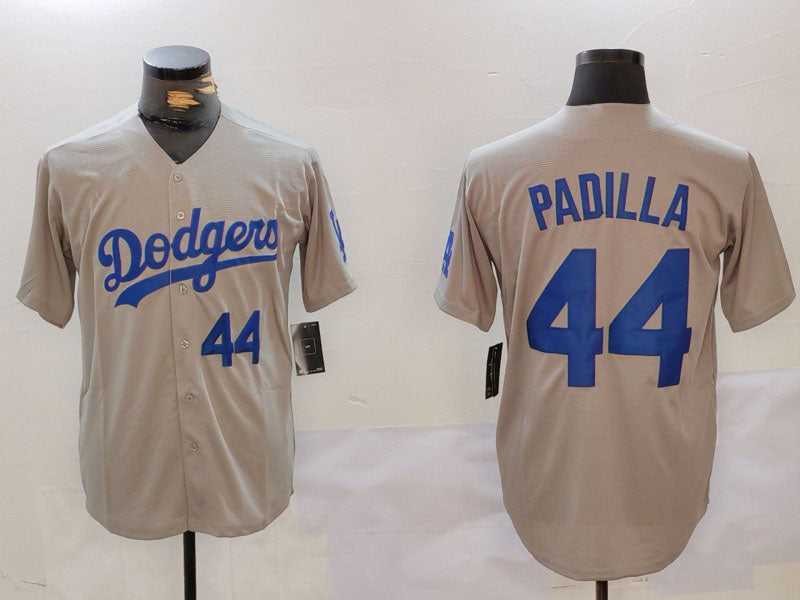 Los Angeles Dodgers #44 Vicente Padilla Number Grey Cool Base Stitched Baseball Jersey - Main View