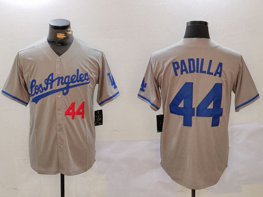 Los Angeles Dodgers #44 Vicente Padilla Number Grey With los Cool Base Stitched Baseball Jersey - Main View