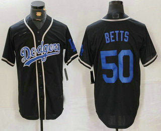 Los Angeles Dodgers #50 Mookie Betts Black Cool Base With Patch Stitched Baseball Jersey - Main View