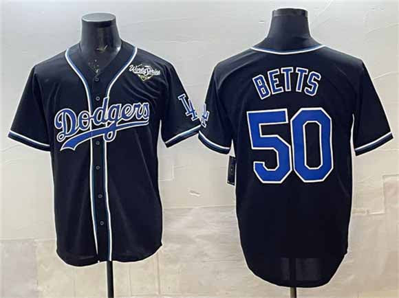 Los Angeles Dodgers #50 Mookie Betts Black Fashion 2025 World Series Cool Base Stitched Baseball Jersey - Main View