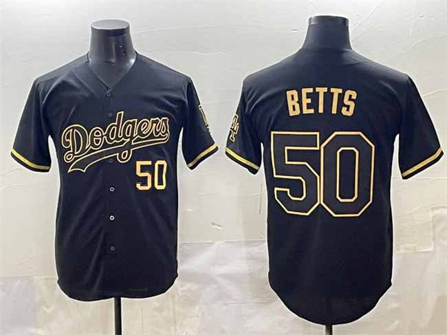 Los Angeles Dodgers #50 Mookie Betts Black Gold Limited Stitched Baseball Jerseys - Main View