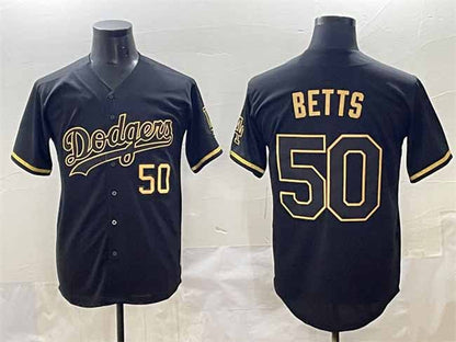 Los Angeles Dodgers #50 Mookie Betts Black Gold Limited Stitched Baseball Jerseys - Main View