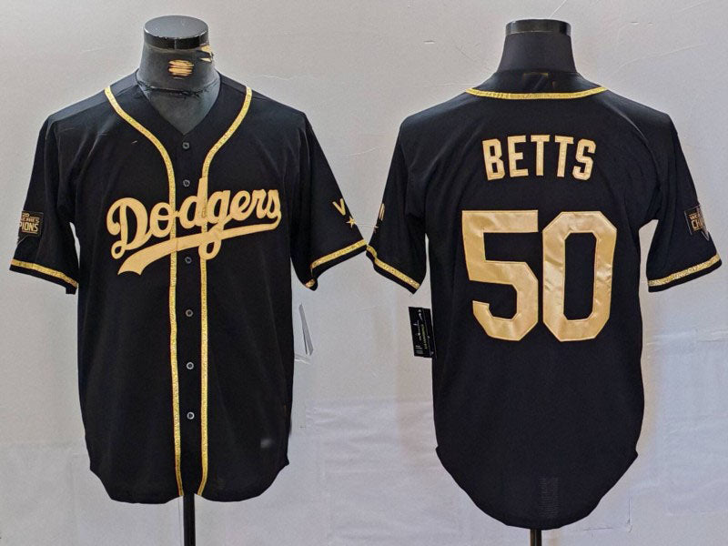 Los Angeles Dodgers #50 Mookie Betts Black Gold World Series Champions Cool Base Stitched Baseball Jerseys - Main View