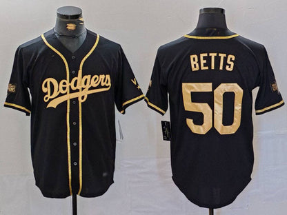 Los Angeles Dodgers #50 Mookie Betts Black Gold World Series Champions Cool Base Stitched Baseball Jerseys - Main View