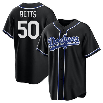 Los Angeles Dodgers #50 Mookie Betts Black Lights Out Limited Stitched Baseball Jersey - Main View