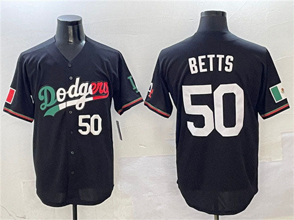 Los Angeles Dodgers #50 Mookie Betts Black Mexico Flag Limited Stitched Baseball Jersey - Main View