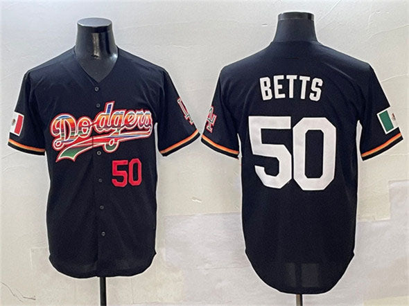 Los Angeles Dodgers #50 Mookie Betts Black Mexico Limited Stitched Baseball Jersey - Main View