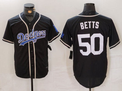 Los Angeles Dodgers #50 Mookie Betts Black White Cool Base Stitched Baseball Jersey - Main View