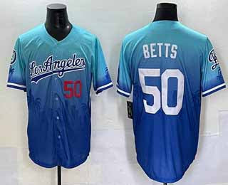 Los Angeles Dodgers #50 Mookie Betts Blue 2025 City Connect Limited Stitched Baseball Jersey - Main View