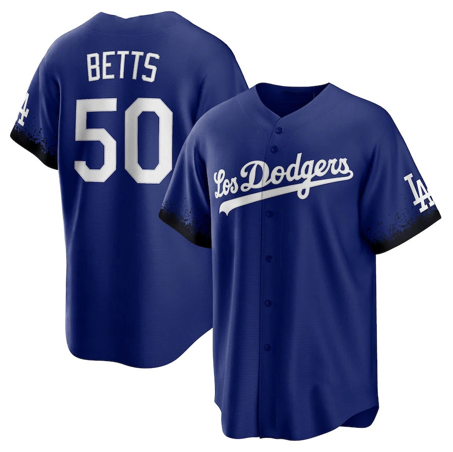 Los Angeles Dodgers #50 Mookie Betts City Connect Replica Player Jersey - Royal Stitched Baseball Jersey - Main View
