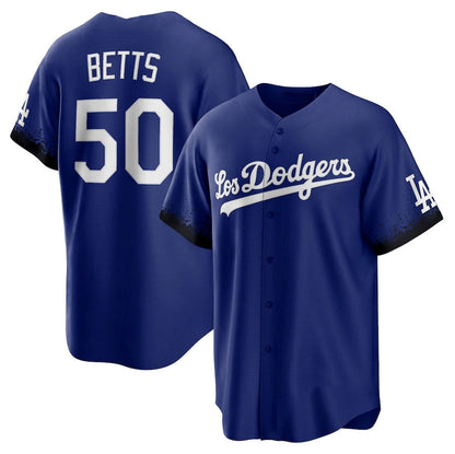 Los Angeles Dodgers #50 Mookie Betts City Connect Replica Player Jersey - Royal Stitched Baseball Jersey - Main View