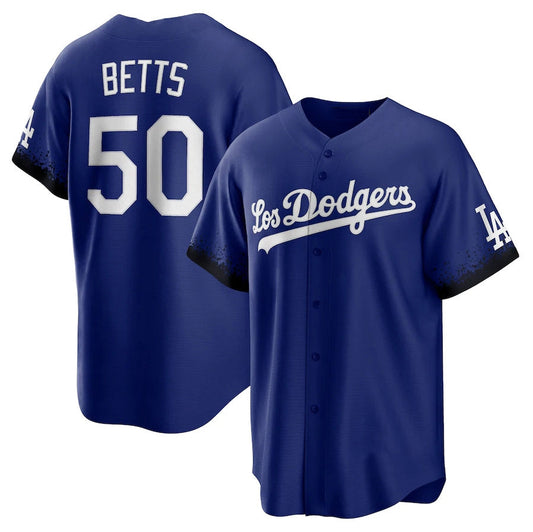 Los Angeles Dodgers #50 Mookie Betts City Connect Replica Player Jersey - Royal Stitched Baseball Jersey - Main View