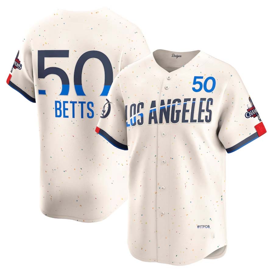 Los Angeles Dodgers #50 Mookie Betts Cream 2024 World Series Champions City Connect Limited Player Stitched Baseball Jersey - Main View