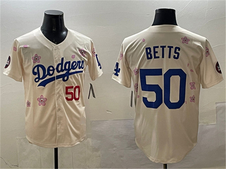 Los Angeles Dodgers #50 Mookie Betts Cream 2025 Tokyo Series Limited Stitched Baseball Jersey - Main View