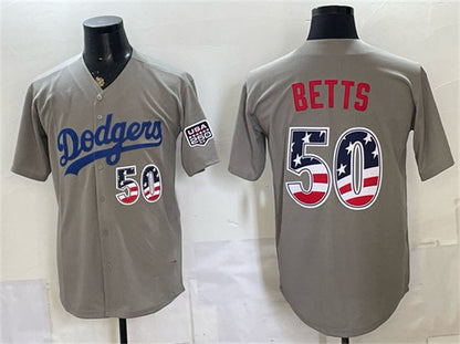 Los Angeles Dodgers #50 Mookie Betts Gray 250 Fourth of July Road Stitched Baseball Jersey - Main View