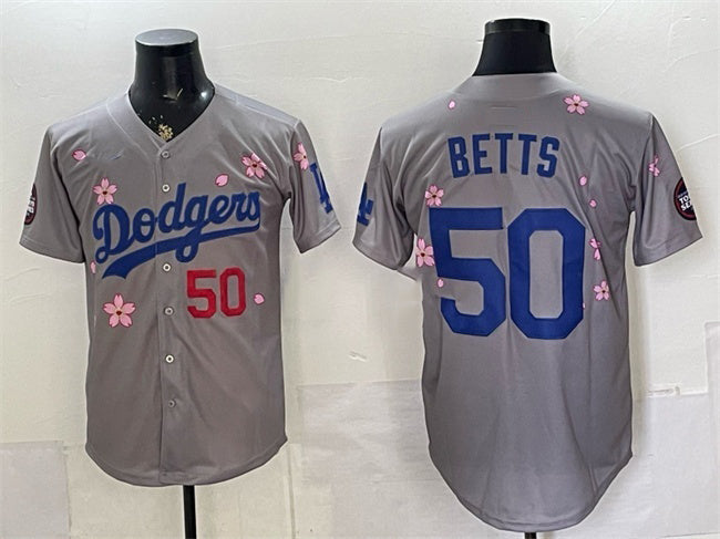Los Angeles Dodgers #50 Mookie Betts Grey 2025 Tokyo Series Limited Stitched Jersey - Main View