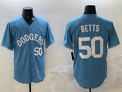 Los Angeles Dodgers #50 Mookie Betts Light Blue Limited Stitched Baseball Jersey - Main View