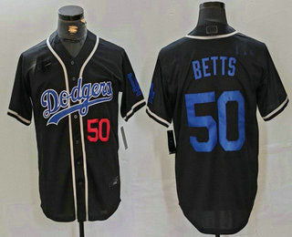 Los Angeles Dodgers #50 Mookie Betts Number Black Cool Base With Patch Stitched Baseball Jersey - Main View