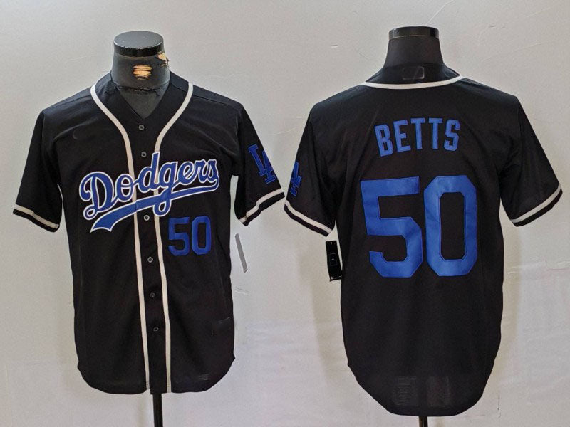 Los Angeles Dodgers #50 Mookie Betts Number Black Cool Base With Patch Stitched Baseball Jerseys - Main View