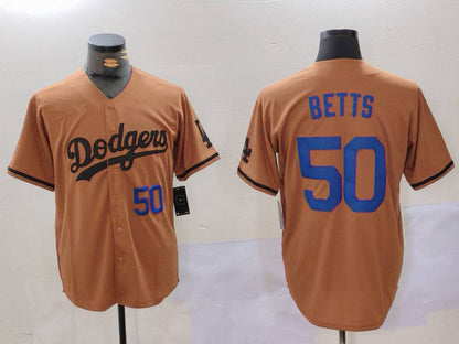 Los Angeles Dodgers #50 Mookie Betts Number Olive Cool Base Limited Stitched Baseball Jersey - Main View