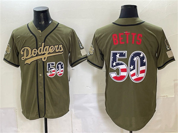 Los Angeles Dodgers #50 Mookie Betts Olive 2026 Armed Forces Day 250 Fourth of July Stitched Baseball Jersey - Main View