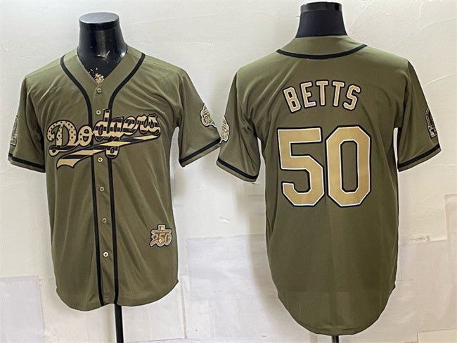 Los Angeles Dodgers #50 Mookie Betts Olive 2026 Armed Forces Day Stitched Jersey - Main View