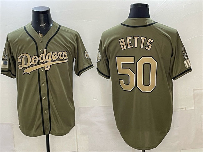 Los Angeles Dodgers #50 Mookie Betts Olive 2026 Armed Forces Day Stitched Jersey 2 - Main View