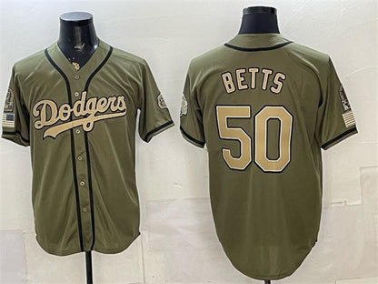 Los Angeles Dodgers #50 Mookie Betts Olive 2026 Armed Forces Day Stitched Jersey 2 - Main View
