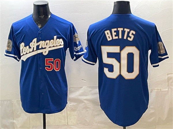 Los Angeles Dodgers #50 Mookie Betts Royal 2026 Gold Collection 9x & B2B Champs Patch Stitched Baseball Jersey - Main View