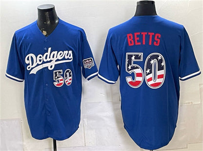 Los Angeles Dodgers #50 Mookie Betts Royal 250 Fourth of July Stitched Baseball Jersey - Main View