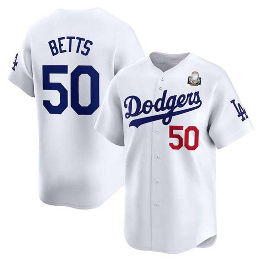Los Angeles Dodgers #50 Mookie Betts White 2024 World Series Home Limited Cool Base Stitched Baseball Jersey - Main View