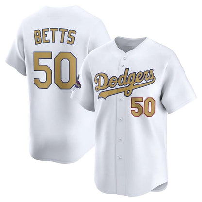Los Angeles Dodgers #50 Mookie Betts White 2025 Gold Collection Limited Stitched Baseball Jersey - Main View