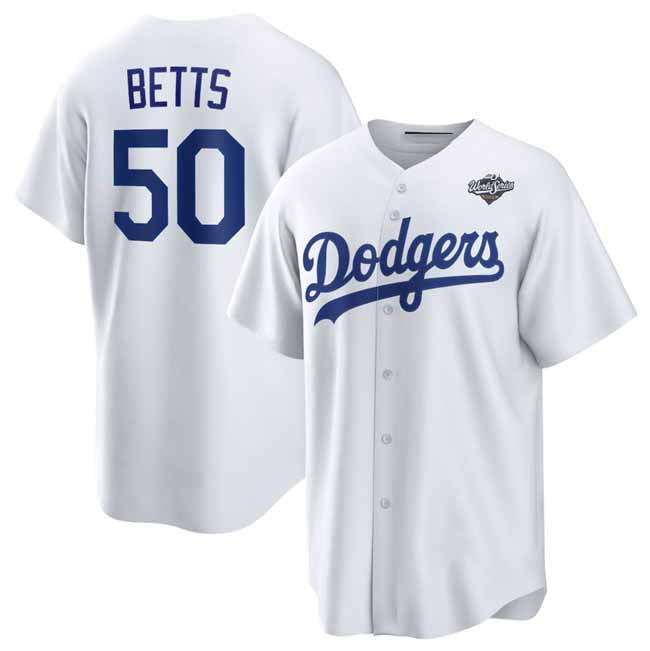 Los Angeles Dodgers #50 Mookie Betts White 2025 World Series Home Cool Base Stitched Baseball Jersey - Main View