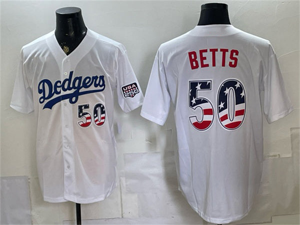 Los Angeles Dodgers #50 Mookie Betts White 250 Fourth of July Home Stitched Baseball Jersey - Main View
