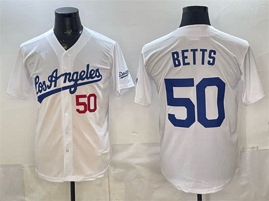 Los Angeles Dodgers #50 Mookie Betts White Alternate Stadium Stitched Baseball Jersey - Main View