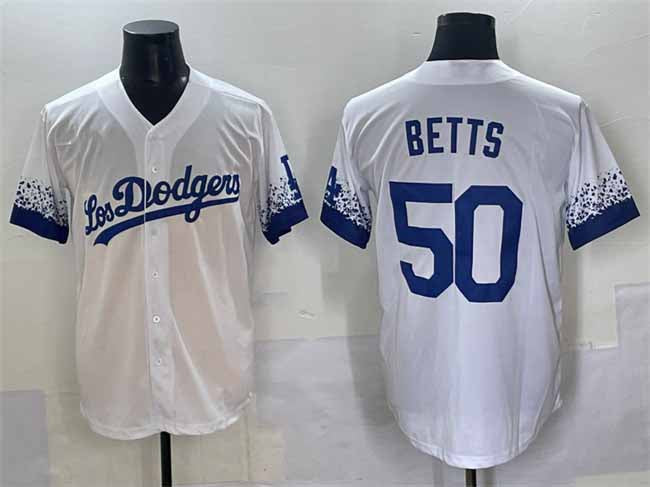 Los Angeles Dodgers #50 Mookie Betts White City Connect Cool Base Stitched Baseball Jersey - Main View