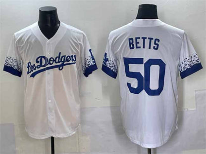 Los Angeles Dodgers #50 Mookie Betts White City Connect Cool Base Stitched Baseball Jersey - Main View