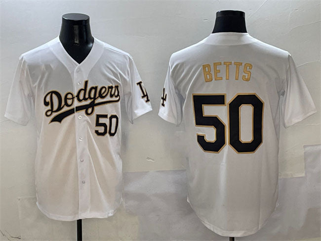 Los Angeles Dodgers #50 Mookie Betts White Gold Limited Stitched Baseball Jersey - Main View