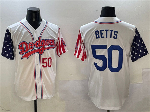 Los Angeles Dodgers #50 Mookie Betts White Limited Stitched Baseball Jersey - Main View