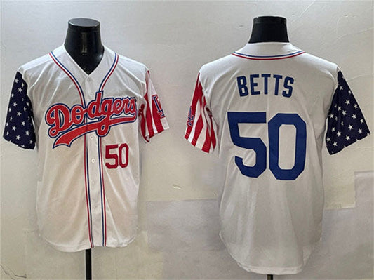 Los Angeles Dodgers #50 Mookie Betts White Limited Stitched Baseball Jersey - Main View