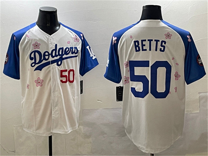 Los Angeles Dodgers #50 Mookie Betts White Royal 2025 Tokyo Series Limited Stitched Baseball Jersey - Main View