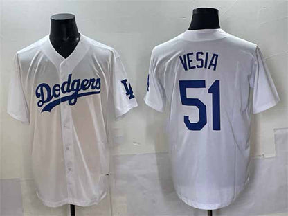 Los Angeles Dodgers #51 Alex Vesia White Cool Base Stitched Baseball Jersey - Main View