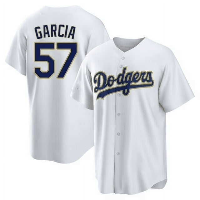 Los Angeles Dodgers #57 Luis Garcia White Gold Cool Base Stitched Baseball Jersey - Main View