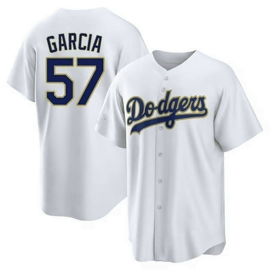 Los Angeles Dodgers #57 Luis Garcia White Gold Cool Base Stitched Baseball Jersey - Main View